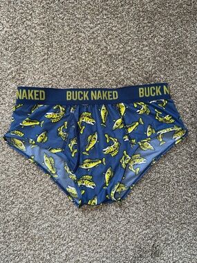 Duluth Trading Co Buck Naked Briefs - Navy with Yellow Fish Print